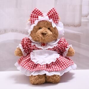 Bartholomew bear clothes outfits - Red Plaid Bow Maid Outfit[LR-08-10IN]